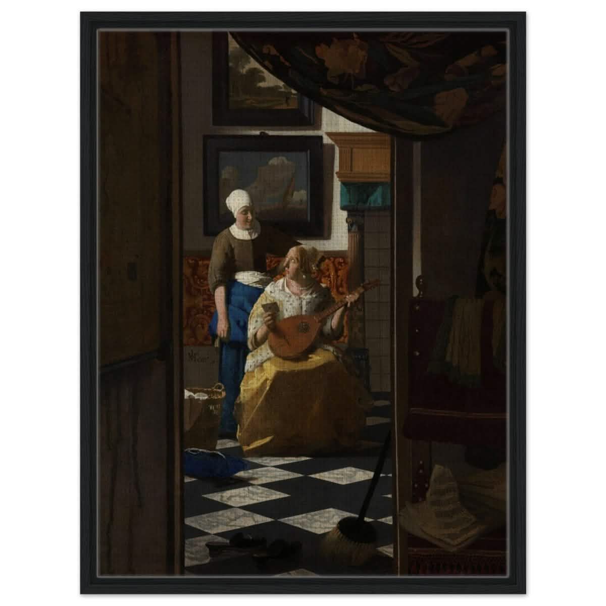 The Love Letter (ca. 1669 –1670) by Johannes Vermeer | vintage wall art print - Framed Canvas - 60x80 cm / 24x32″ - Black frame