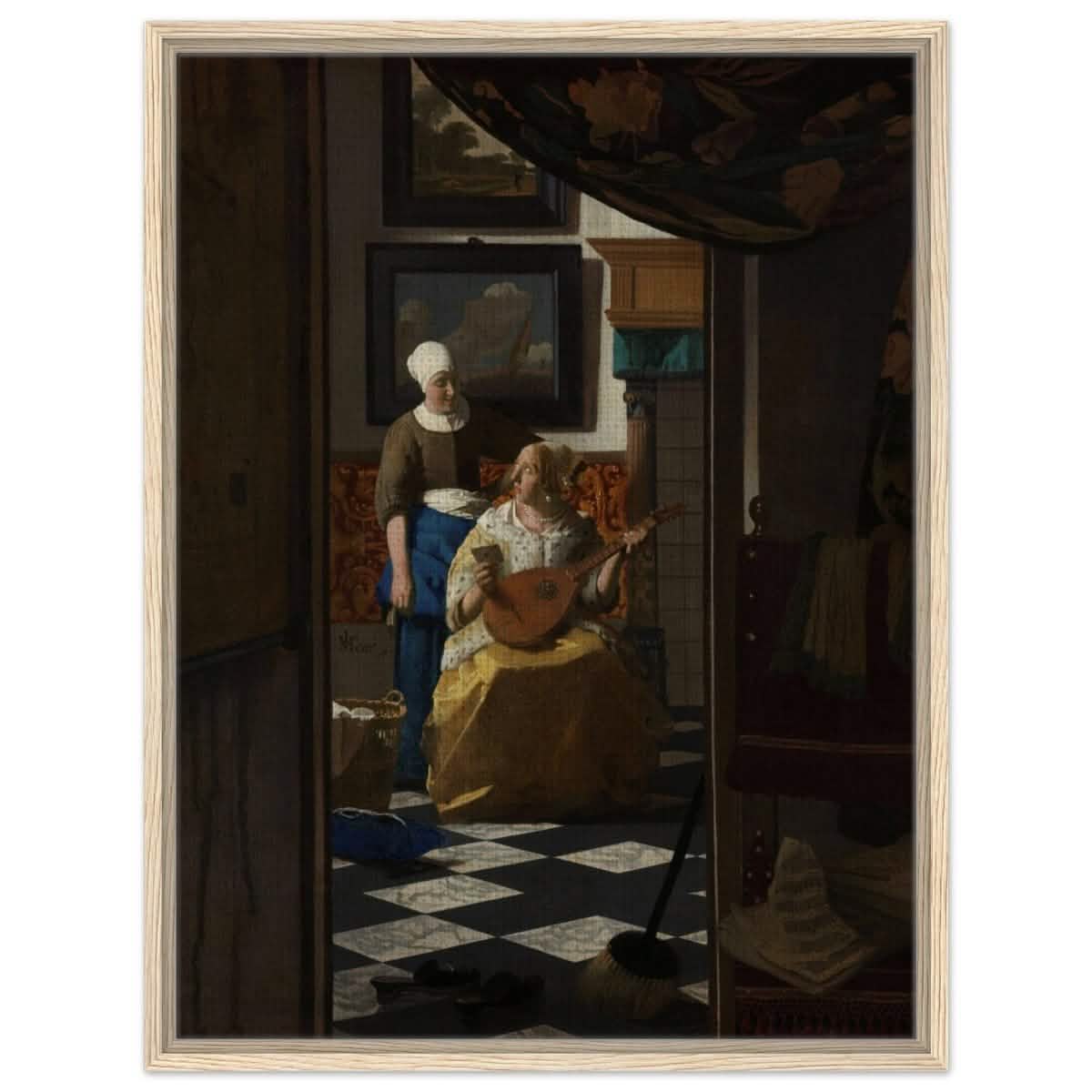 The Love Letter (ca. 1669 –1670) by Johannes Vermeer | vintage wall art print - Framed Canvas - 60x80 cm / 24x32″ - Wood frame