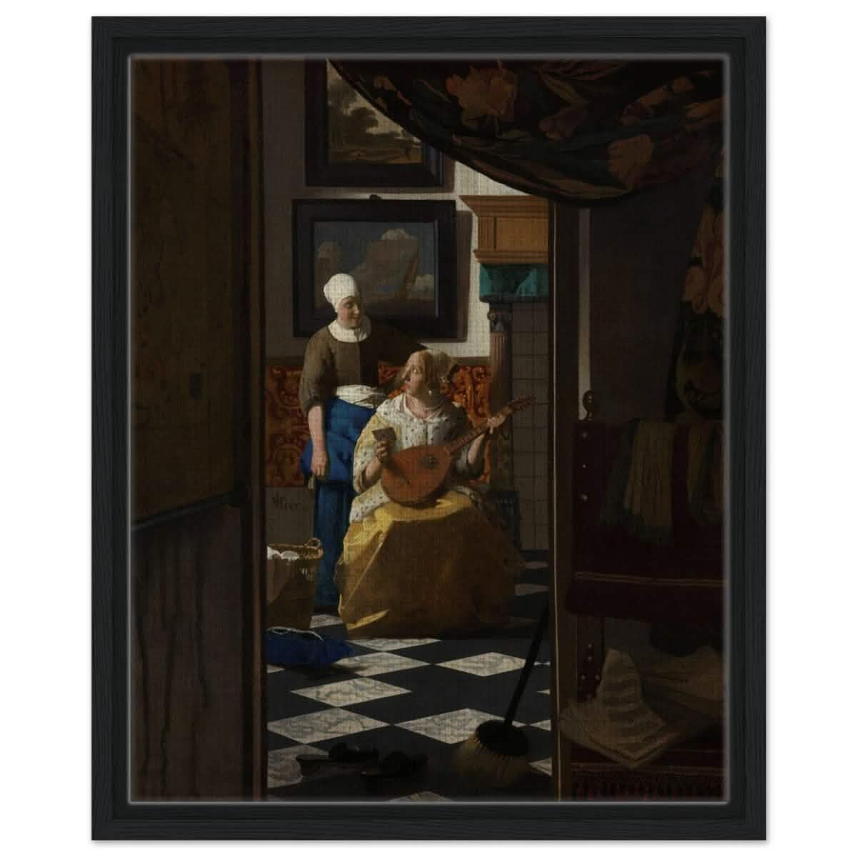The Love Letter (ca. 1669 –1670) by Johannes Vermeer | vintage wall art print - Framed Canvas - 40x50 cm / 16x20″ - Black frame