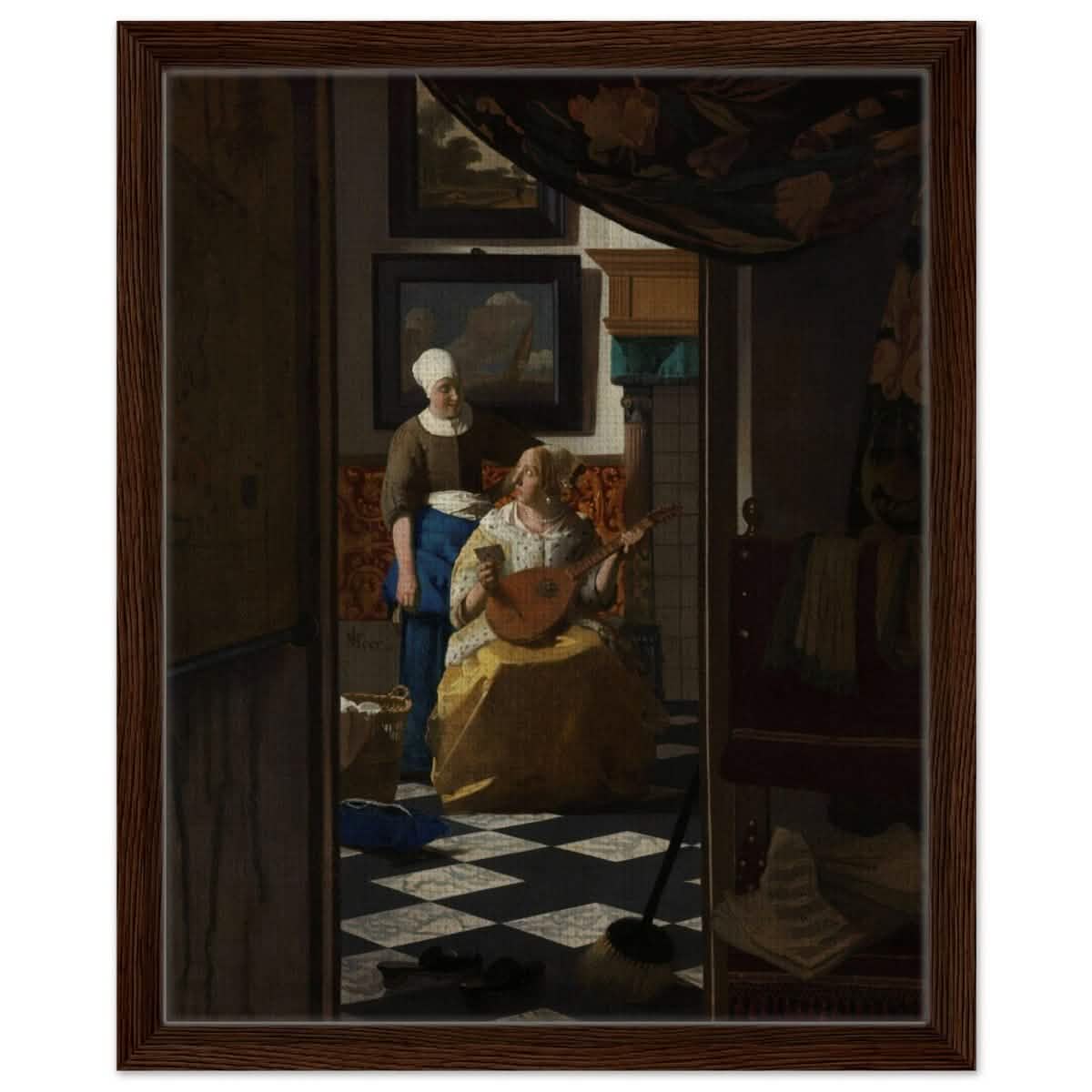 The Love Letter (ca. 1669 –1670) by Johannes Vermeer | vintage wall art print - Framed Canvas - 40x50 cm / 16x20″ - Dark wood frame