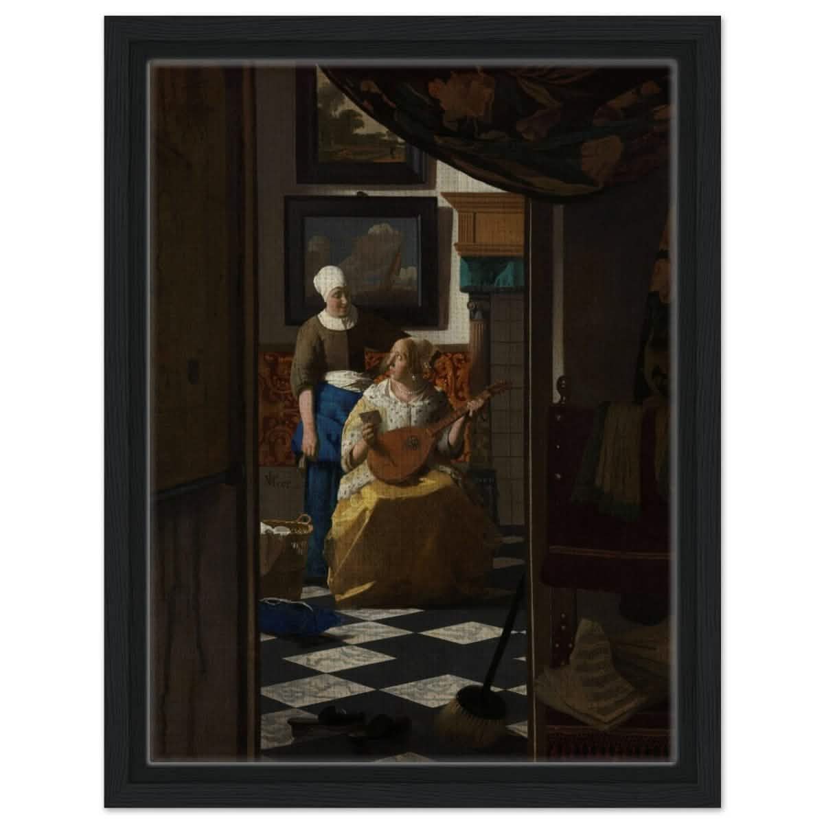 The Love Letter (ca. 1669 –1670) by Johannes Vermeer | vintage wall art print - Framed Canvas - 30x40 cm / 12x16″ - Black frame