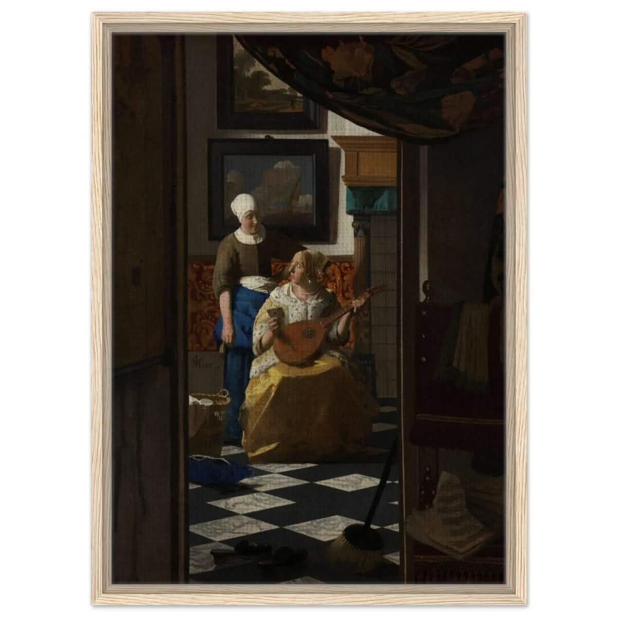 The Love Letter (ca. 1669 –1670) by Johannes Vermeer | vintage wall art print - Framed Canvas - 50x70 cm / 20x28″ - Wood frame