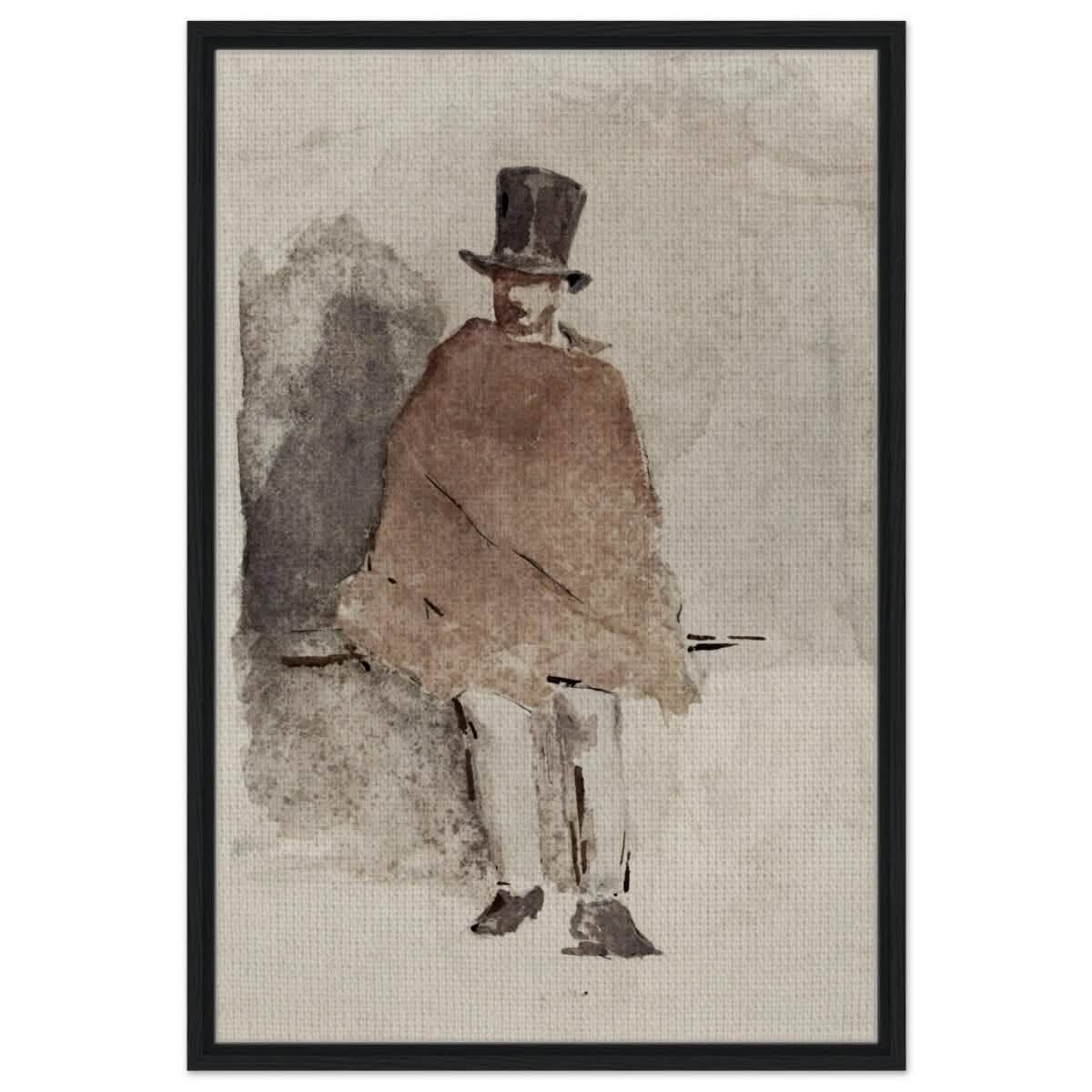 The Man in the Tall Hat (1858 - 1859) Edouard Manet | Wall art Print - 60x90 cm / 24x36″ - Framed Canvas - Black frame