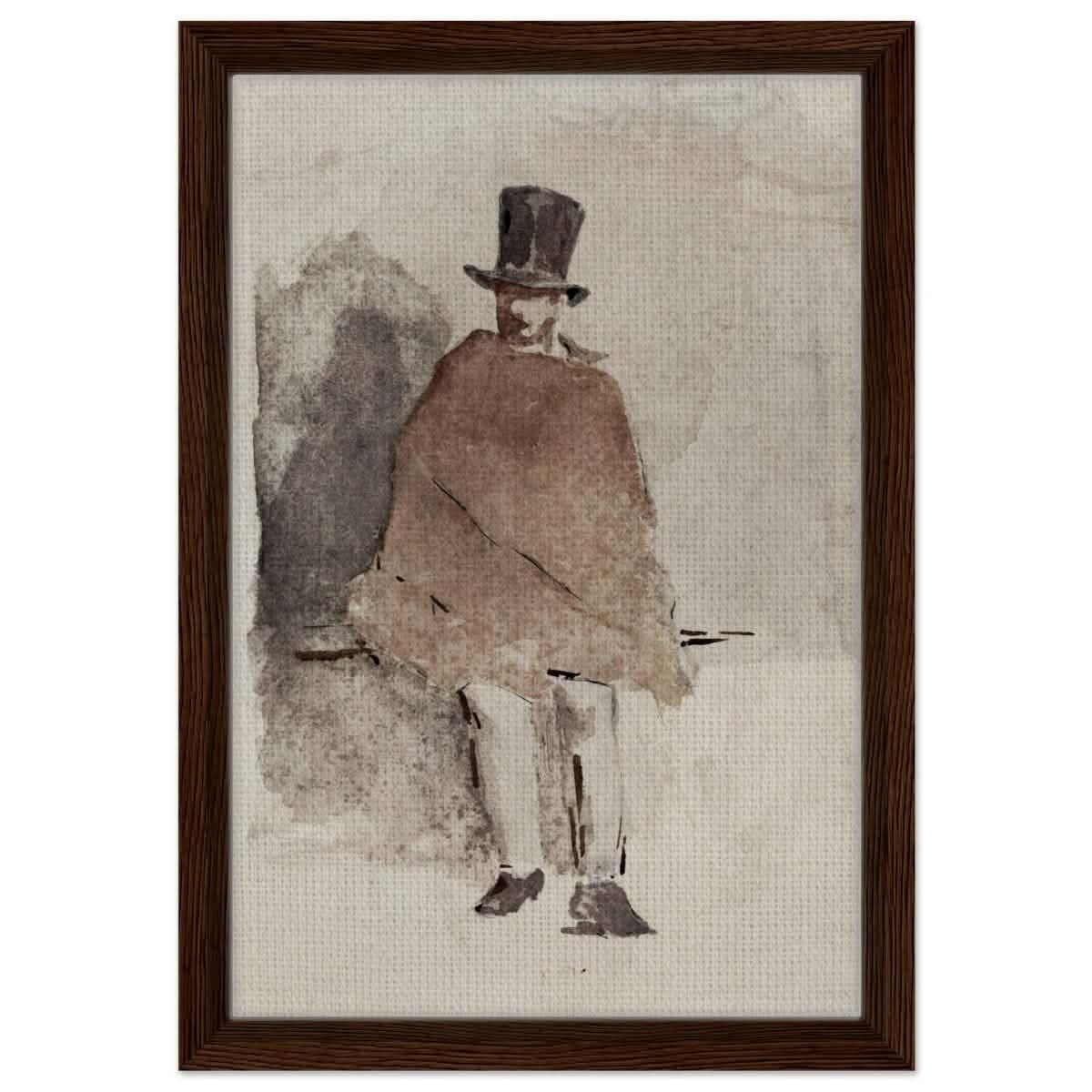 The Man in the Tall Hat (1858 - 1859) Edouard Manet | Wall art Print - 30x45 cm / 12x18″ - Framed Canvas - Dark wood frame