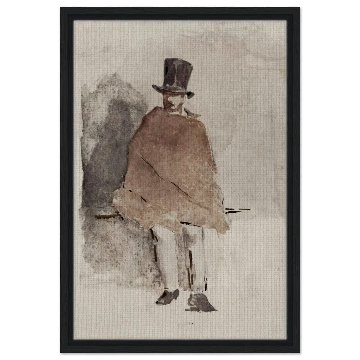 The Man in the Tall Hat (1858 - 1859) Edouard Manet | Wall art Print - 40x60 cm / 16x24″ - Framed Canvas - Black frame