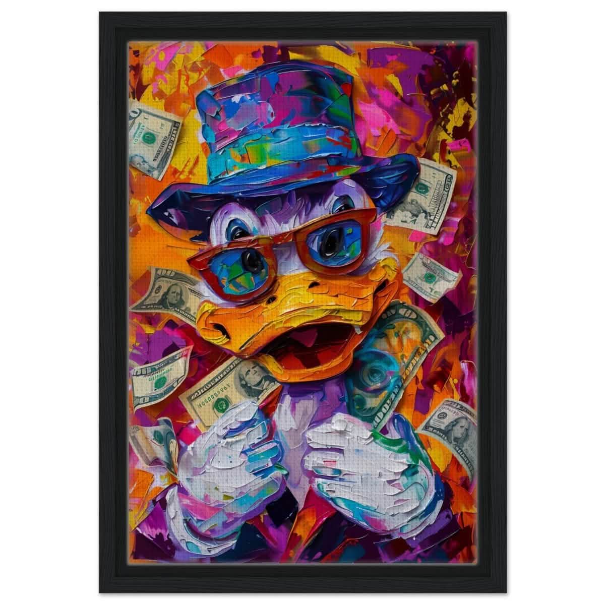 The Millionaire Duck | Contemporary Pop Culture wall Art print - Framed Canvas - 30x45 cm / 12x18″ - Black frame
