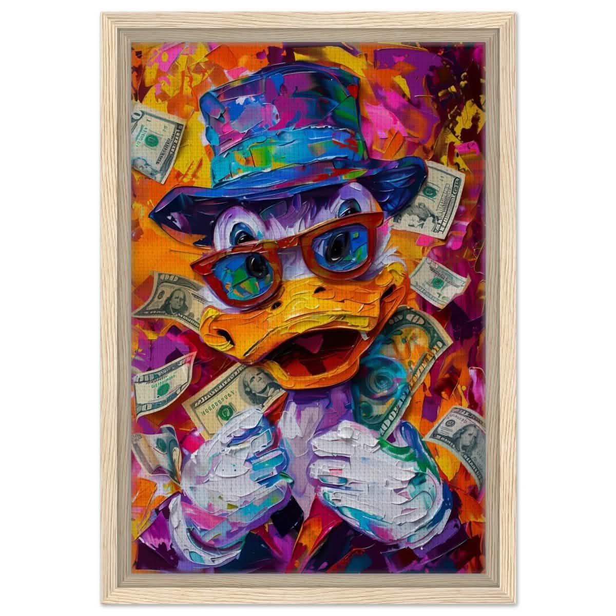 The Millionaire Duck | Contemporary Pop Culture wall Art print - Framed Canvas - 30x45 cm / 12x18″ - Wood frame