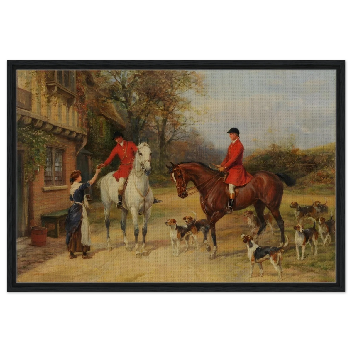 The Morning Meet – Equestrian & Hunting Scene Wall Art Print - Framed Canvas - 60x90 cm / 24x36″ - Black frame
