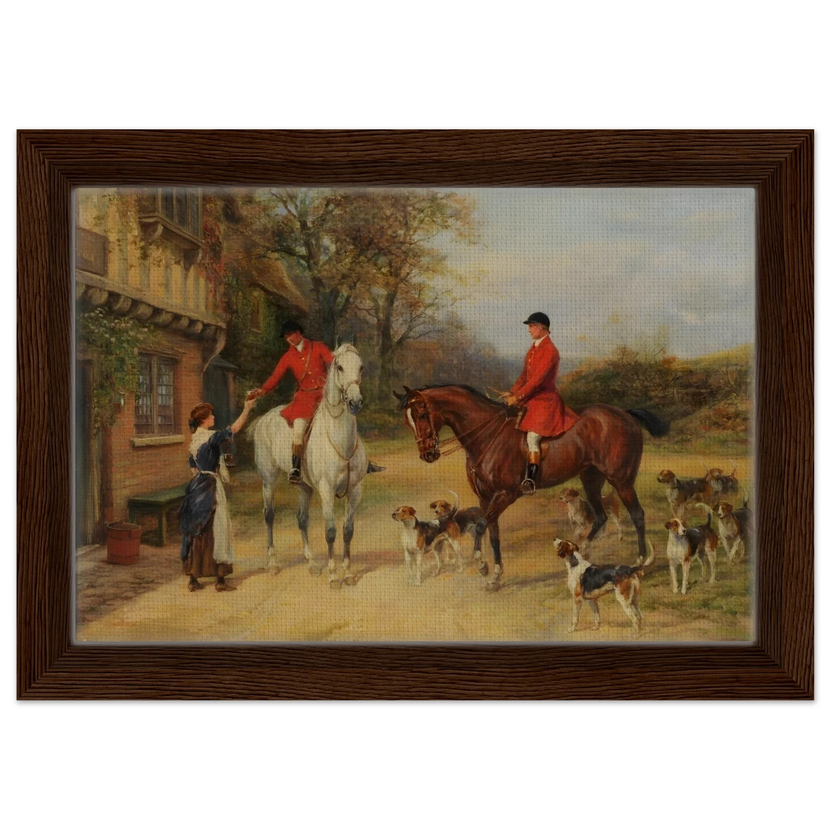 The Morning Meet – Equestrian & Hunting Scene Wall Art Print - Framed Canvas - 20x30 cm / 8x12″ - Dark wood frame