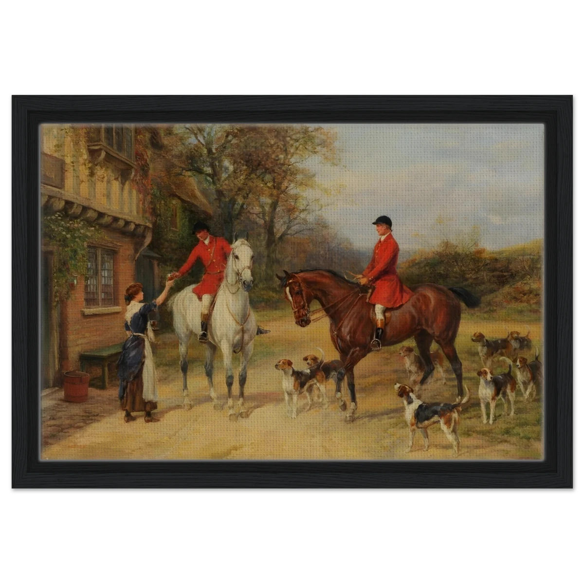 The Morning Meet – Equestrian & Hunting Scene Wall Art Print - Framed Canvas - 30x45 cm / 12x18″ - Black frame