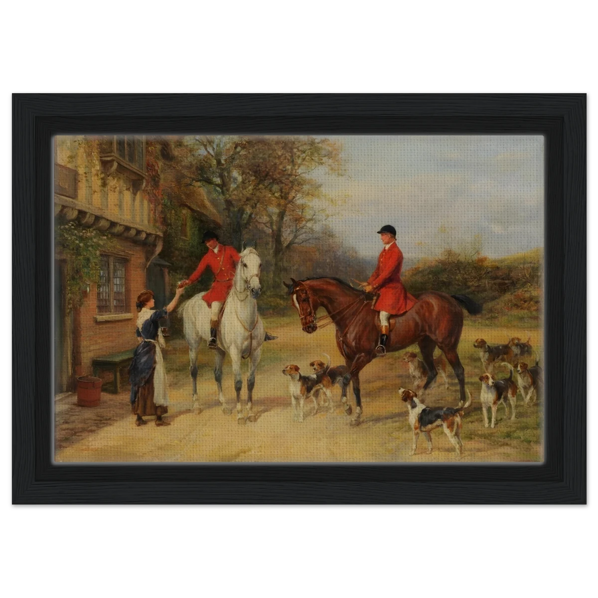The Morning Meet – Equestrian & Hunting Scene Wall Art Print - Framed Canvas - 20x30 cm / 8x12″ - Black frame