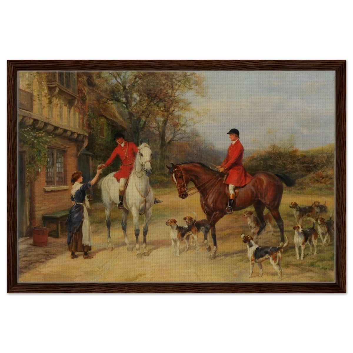 The Morning Meet – Equestrian & Hunting Scene Wall Art Print - Framed Canvas - 50x75 cm / 20x30″ - Dark wood frame