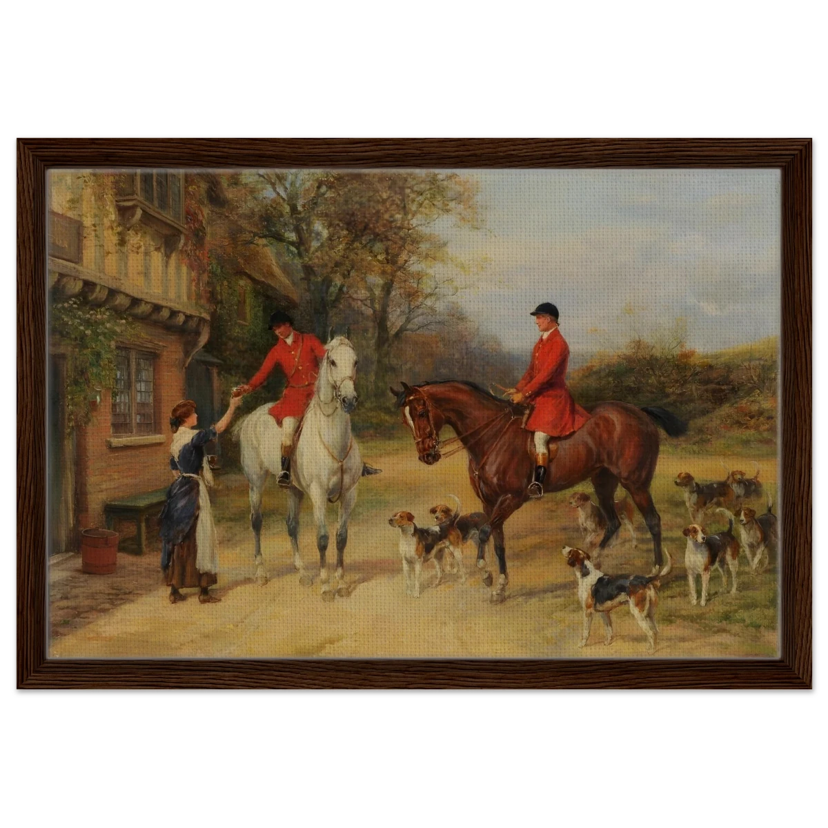 The Morning Meet – Equestrian & Hunting Scene Wall Art Print - Framed Canvas - 40x60 cm / 16x24″ - Dark wood frame