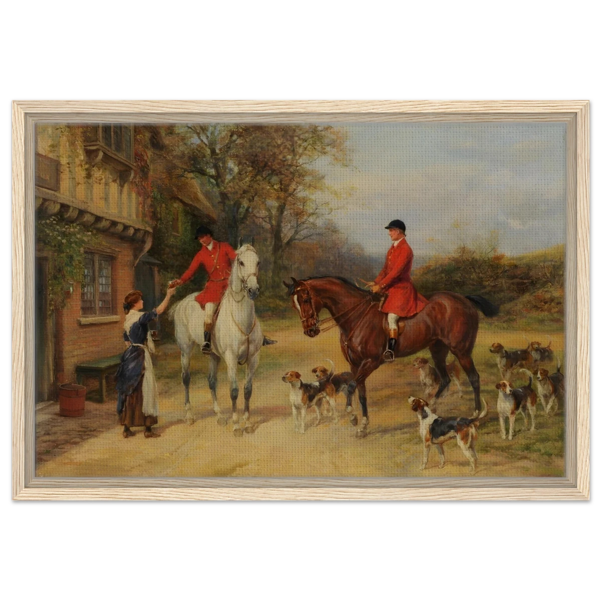 The Morning Meet – Equestrian & Hunting Scene Wall Art Print - Framed Canvas - 40x60 cm / 16x24″ - Wood frame