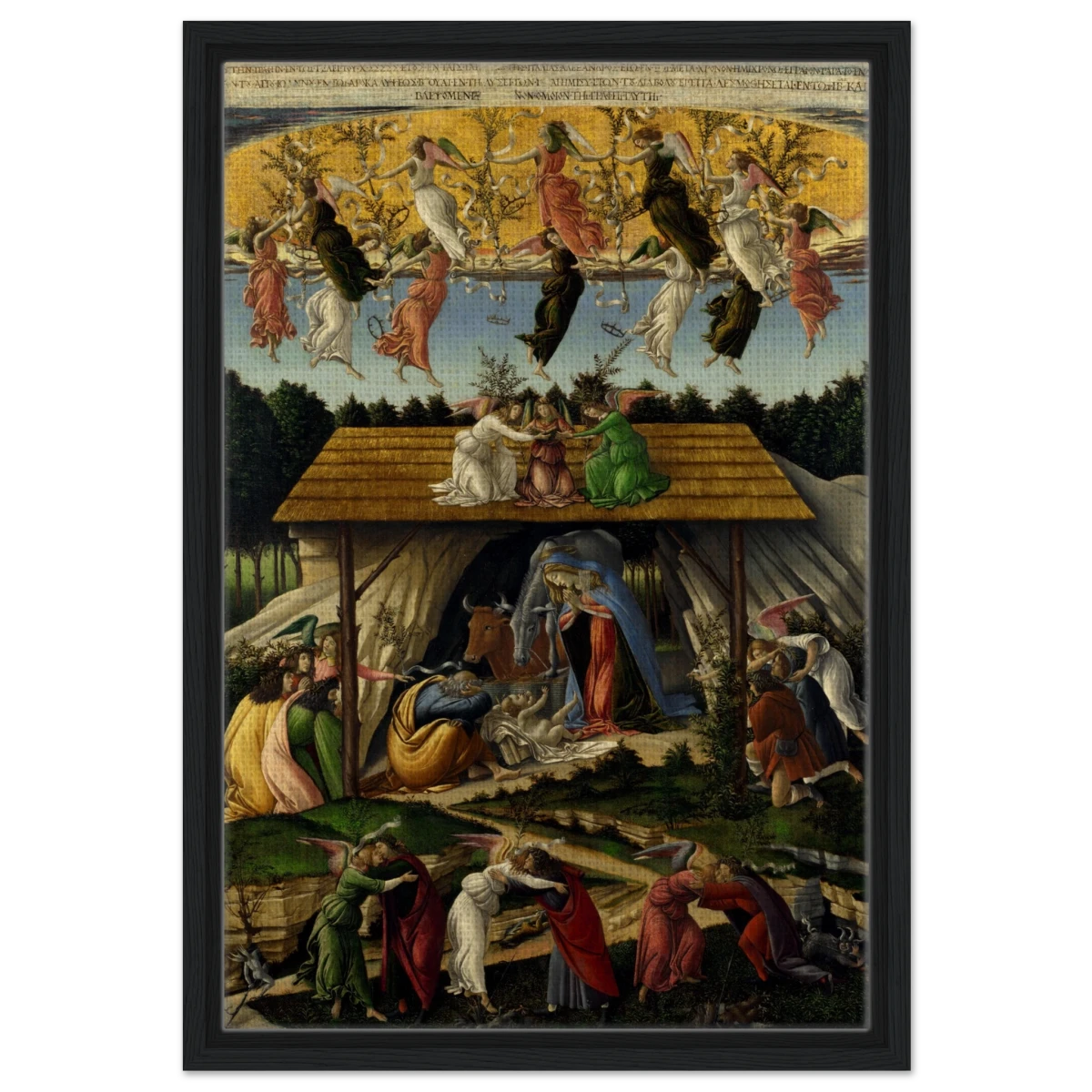 The Mystical Nativity by Sandro Botticelli | Vintage Wall art print - 40x60 cm / 16x24″ - Framed Canvas - Black frame