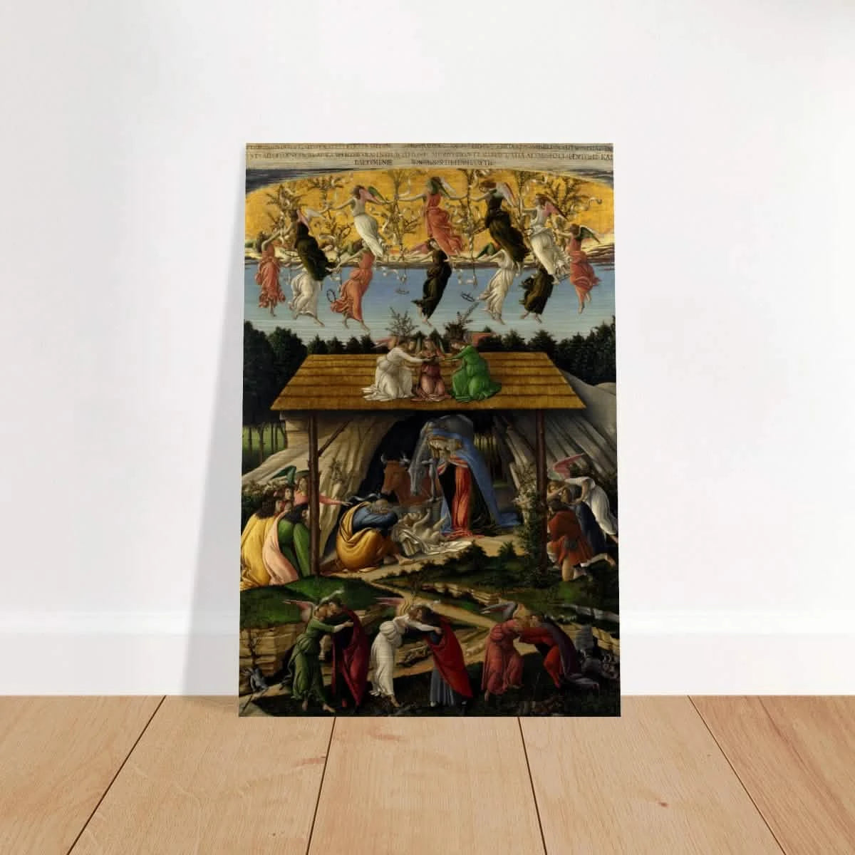 The Mystical Nativity by Sandro Botticelli | Vintage Wall art print - 50x75 cm / 20x30″ - Brushed Aluminum Print -