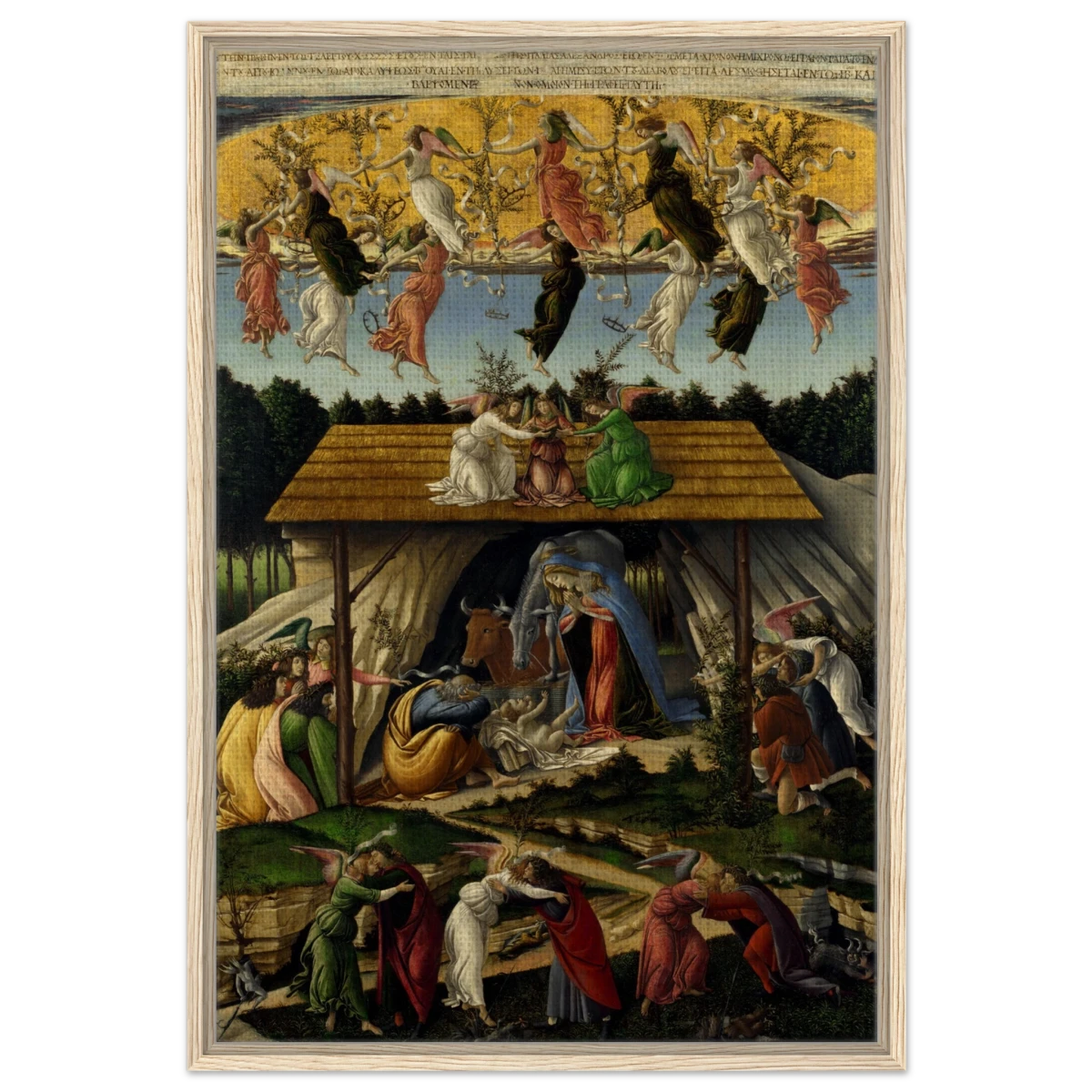 The Mystical Nativity by Sandro Botticelli | Vintage Wall art print - 60x90 cm / 24x36″ - Framed Canvas - Wood frame