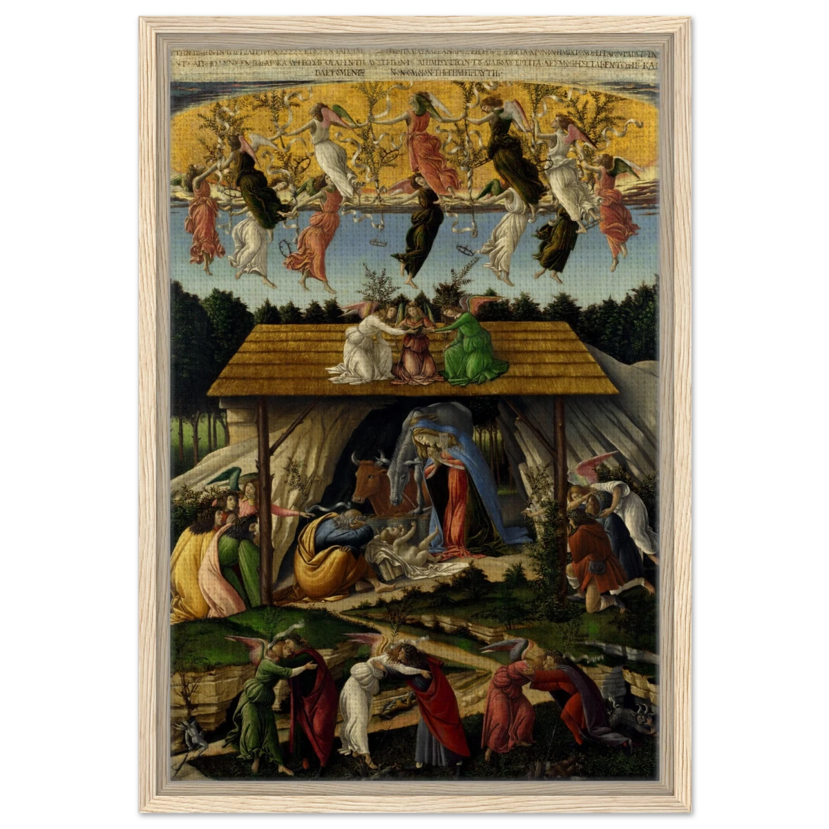 The Mystical Nativity by Sandro Botticelli | Vintage Wall art print - 40x60 cm / 16x24″ - Framed Canvas - Wood frame