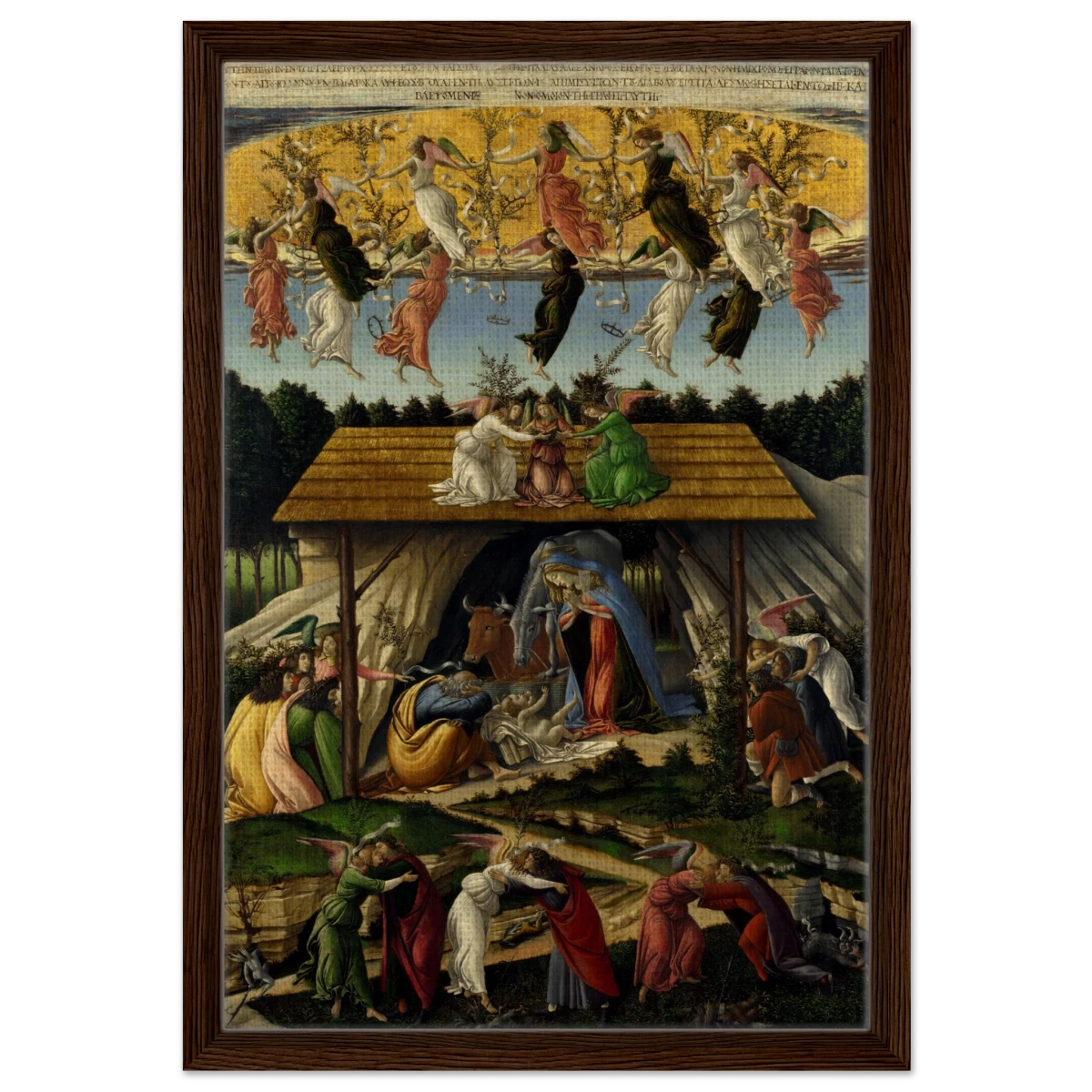The Mystical Nativity by Sandro Botticelli | Vintage Wall art print - 40x60 cm / 16x24″ - Framed Canvas - Dark wood frame