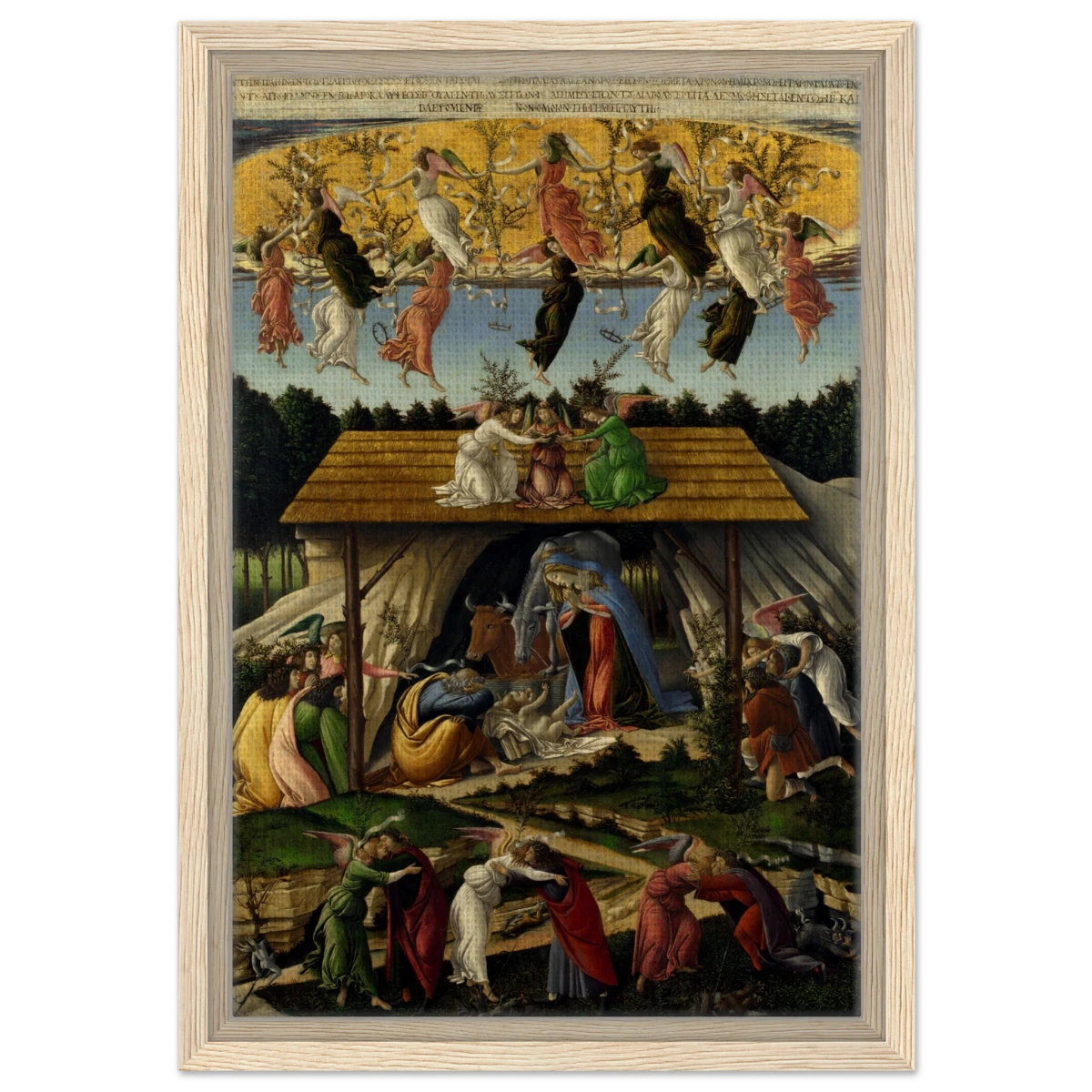 The Mystical Nativity by Sandro Botticelli | Vintage Wall art print - 30x45 cm / 12x18″ - Framed Canvas - Wood frame