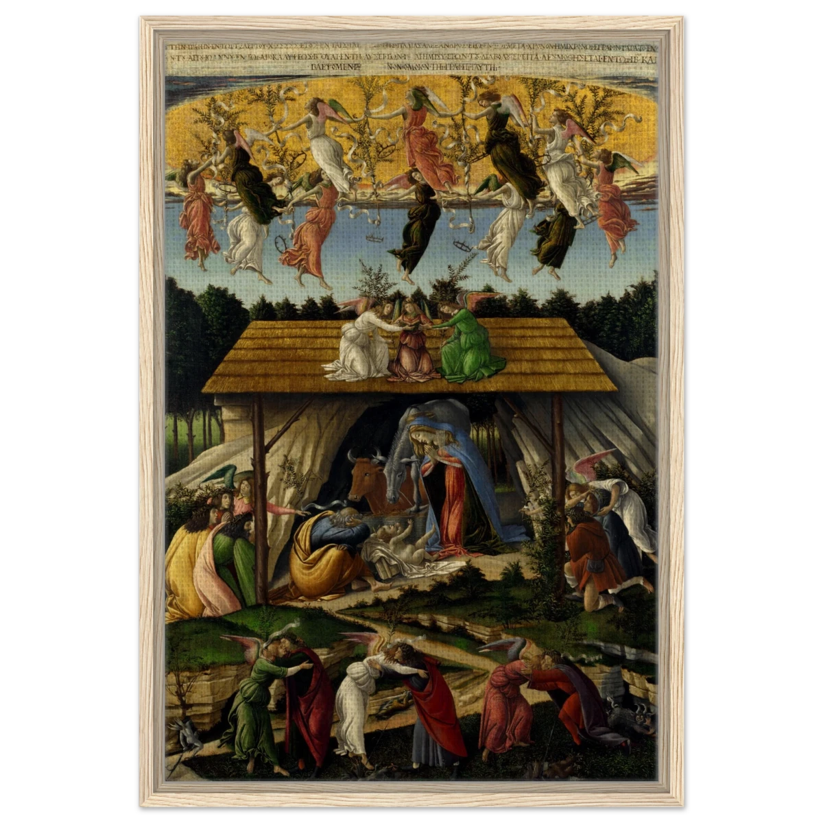 The Mystical Nativity by Sandro Botticelli | Vintage Wall art print - 50x75 cm / 20x30″ - Framed Canvas - Wood frame