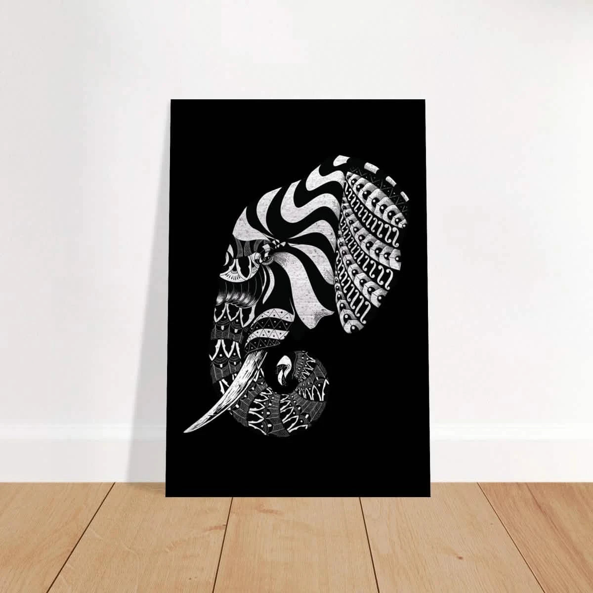 The Ornamental Titan | Minimalist Black and white Wall art print - 30x45 cm / 12x18″ - Brushed Aluminum Print -