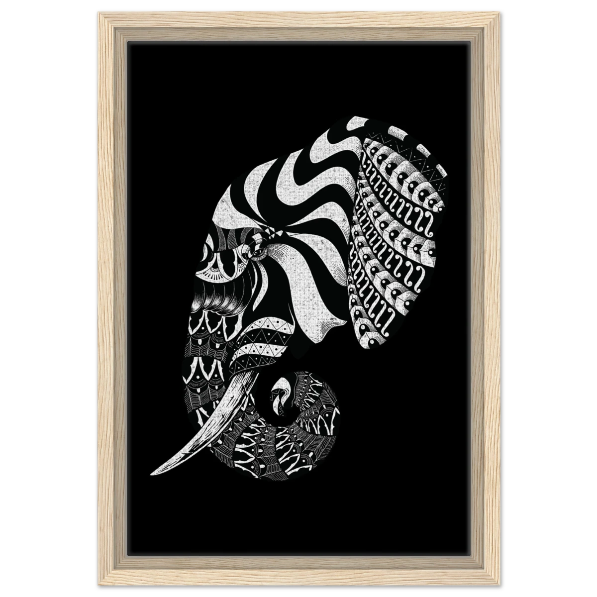 The Ornamental Titan | Minimalist Black and white Wall art print - 30x45 cm / 12x18″ - Framed Canvas - Wood frame