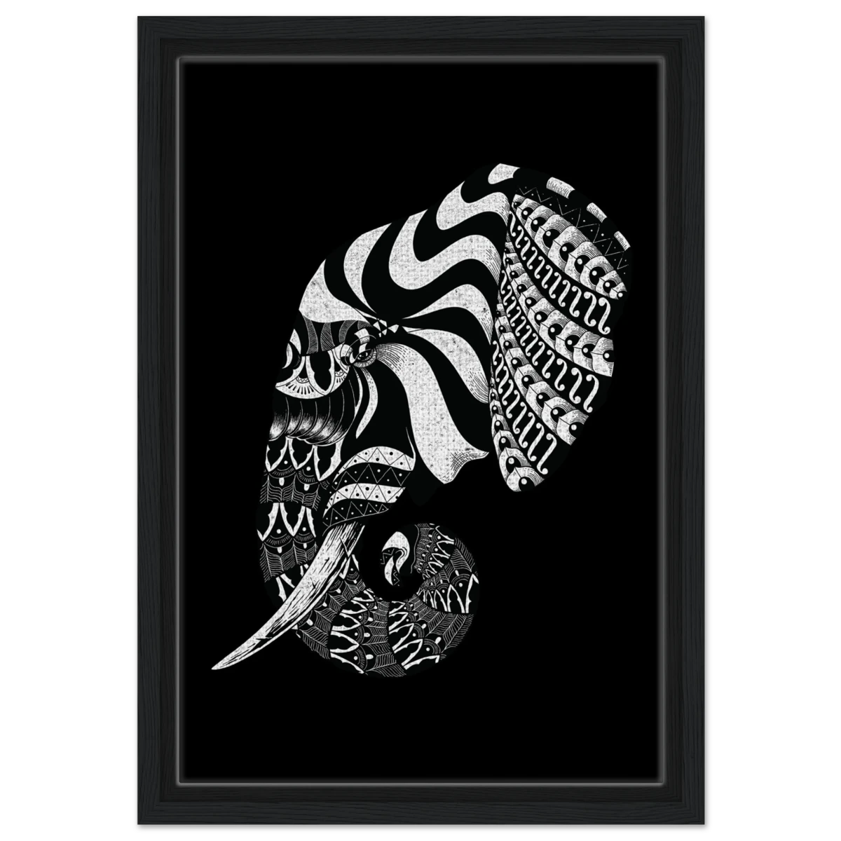 The Ornamental Titan | Minimalist Black and white Wall art print - 30x45 cm / 12x18″ - Framed Canvas - Black frame