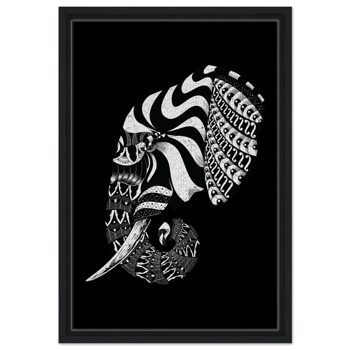 The Ornamental Titan | Minimalist Black and white Wall art print - 40x60 cm / 16x24″ - Framed Canvas - Black frame