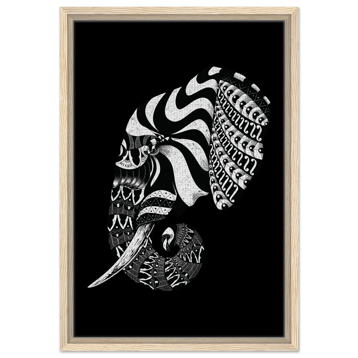 The Ornamental Titan | Minimalist Black and white Wall art print - 40x60 cm / 16x24″ - Framed Canvas - Wood frame