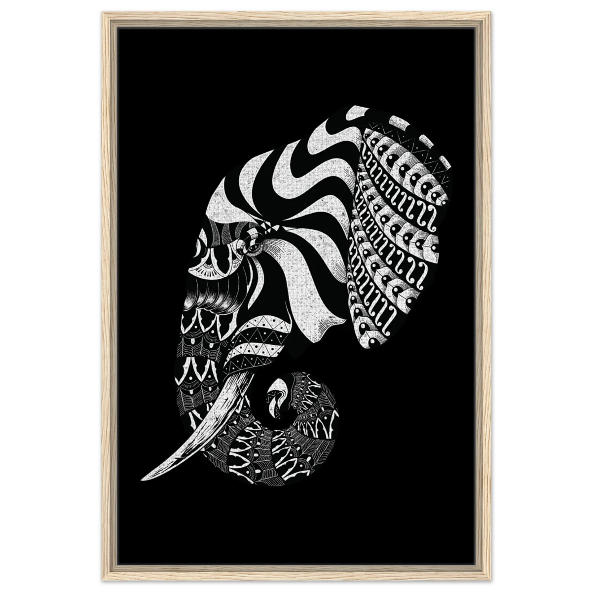 The Ornamental Titan | Minimalist Black and white Wall art print - 60x90 cm / 24x36″ - Framed Canvas - Wood frame