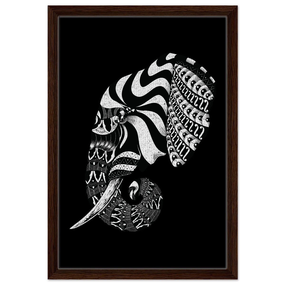 The Ornamental Titan | Minimalist Black and white Wall art print - 40x60 cm / 16x24″ - Framed Canvas - Dark wood frame