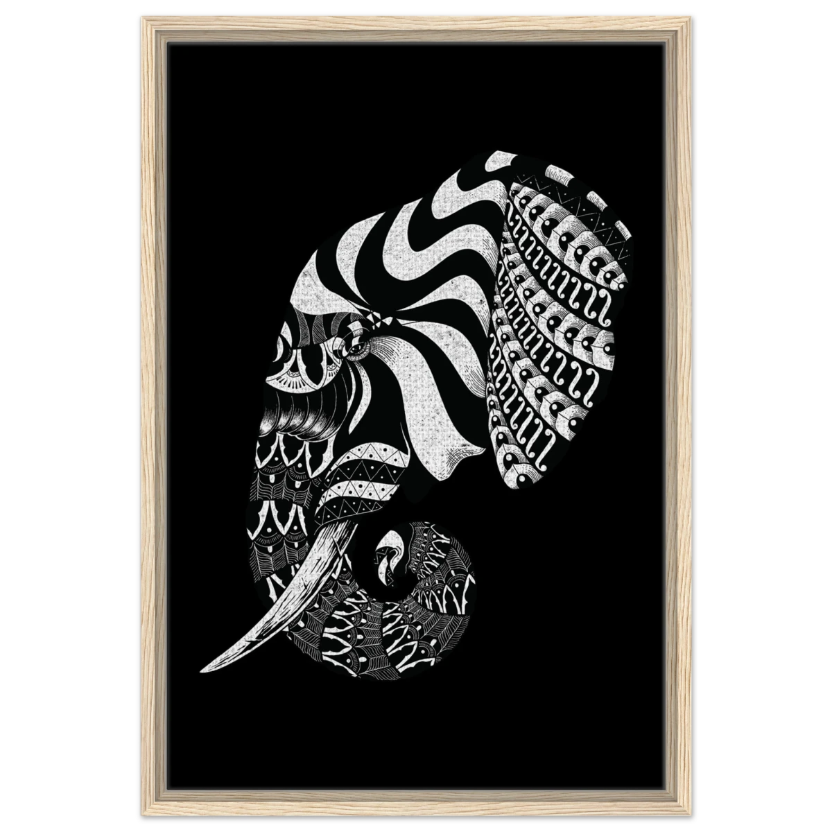 The Ornamental Titan | Minimalist Black and white Wall art print - 50x75 cm / 20x30″ - Framed Canvas - Wood frame