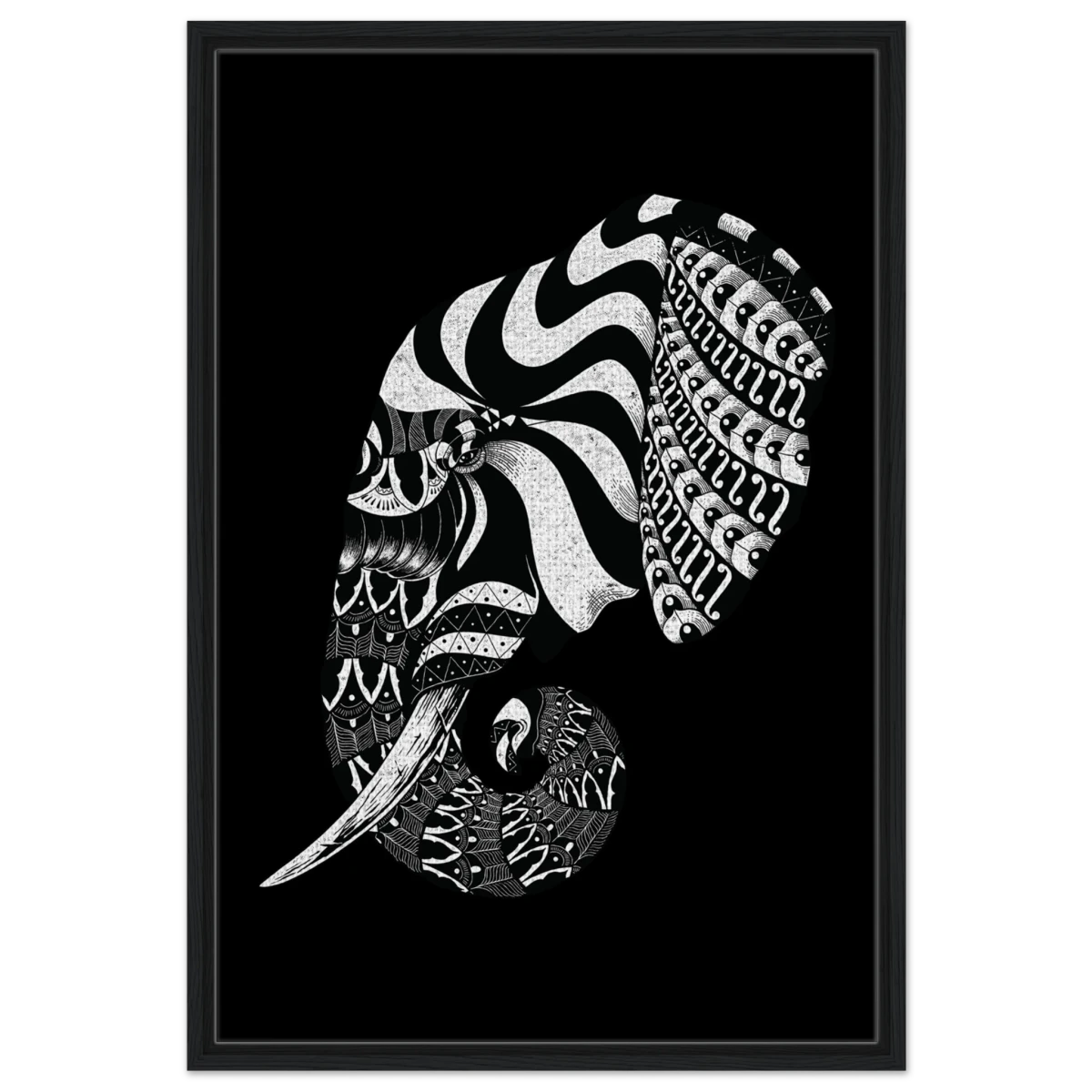 The Ornamental Titan | Minimalist Black and white Wall art print - 60x90 cm / 24x36″ - Framed Canvas - Black frame