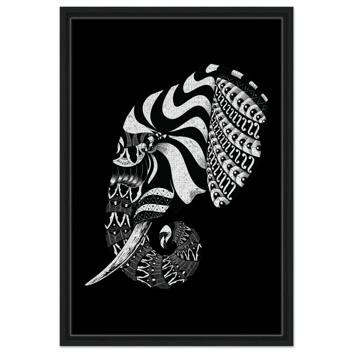 The Ornamental Titan | Minimalist Black and white Wall art print - 50x75 cm / 20x30″ - Framed Canvas - Black frame