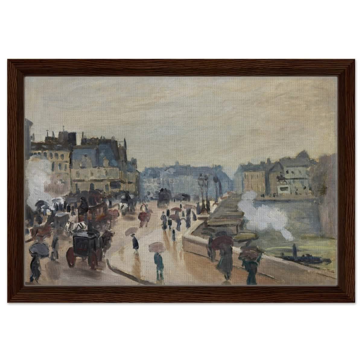 The Pont Neuf (1871), by Claude Monet | Wall art print - 30x45 cm / 12x18″ - Framed Canvas - Dark wood frame