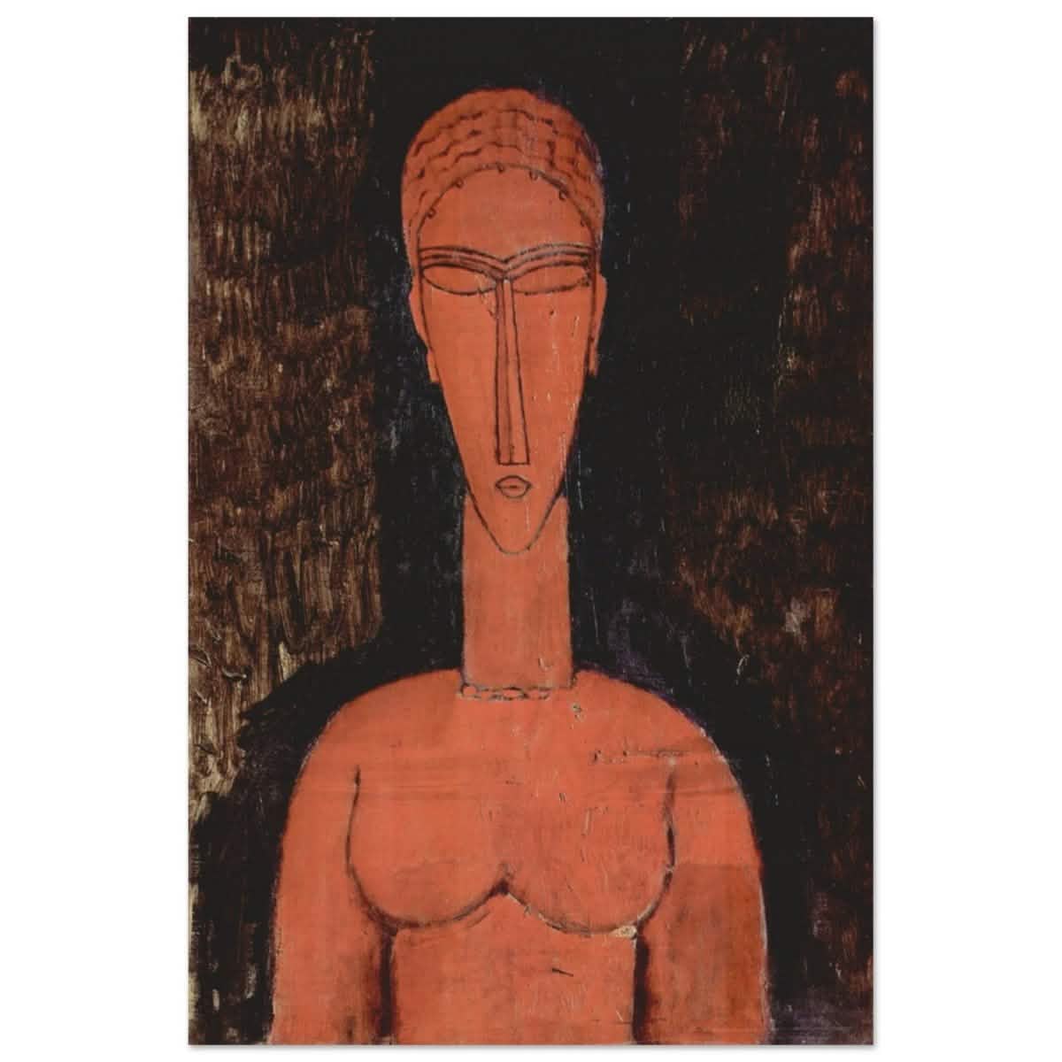 The Red Bust (1913) by Amedeo Modigliani | Vintage wall art print | Expressionism - Wood Prints - 50x75 cm / 20x30″ -