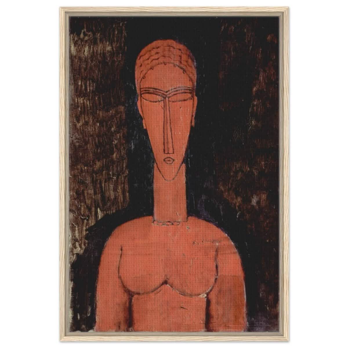 The Red Bust (1913) by Amedeo Modigliani | Vintage wall art print | Expressionism - Framed Canvas - 60x90 cm / 24x36″ - Wood frame