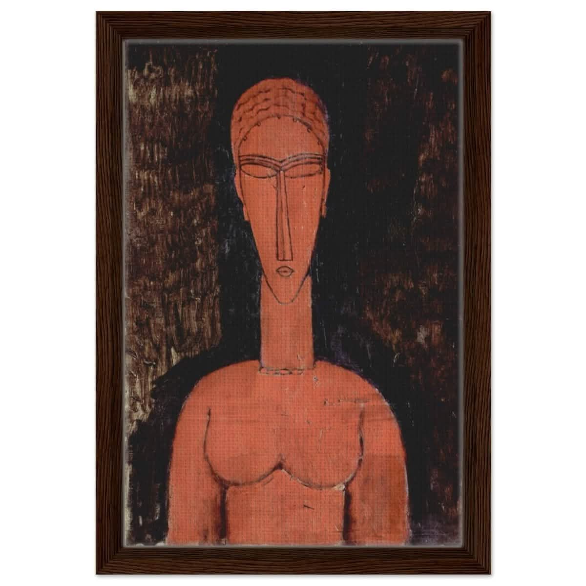 The Red Bust (1913) by Amedeo Modigliani | Vintage wall art print | Expressionism - Framed Canvas - 30x45 cm / 12x18″ - Dark wood frame