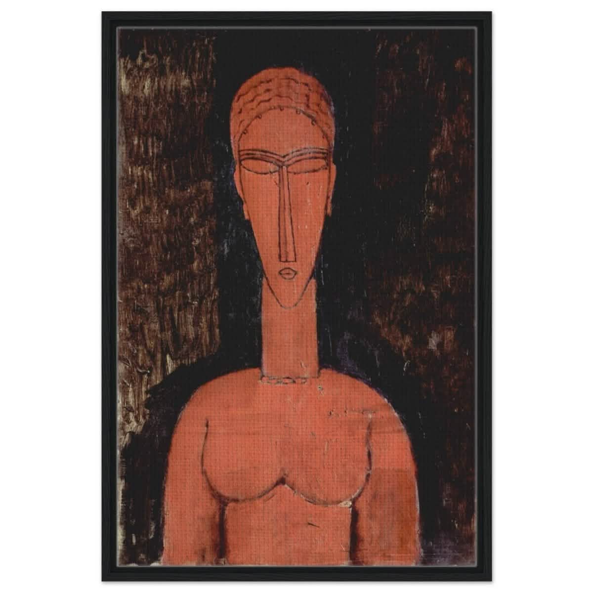 The Red Bust (1913) by Amedeo Modigliani | Vintage wall art print | Expressionism - Framed Canvas - 60x90 cm / 24x36″ - Black frame