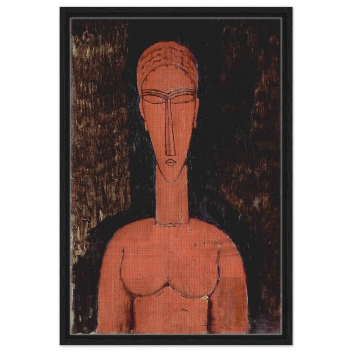 The Red Bust (1913) by Amedeo Modigliani | Vintage wall art print | Expressionism - Framed Canvas - 50x75 cm / 20x30″ - Black frame
