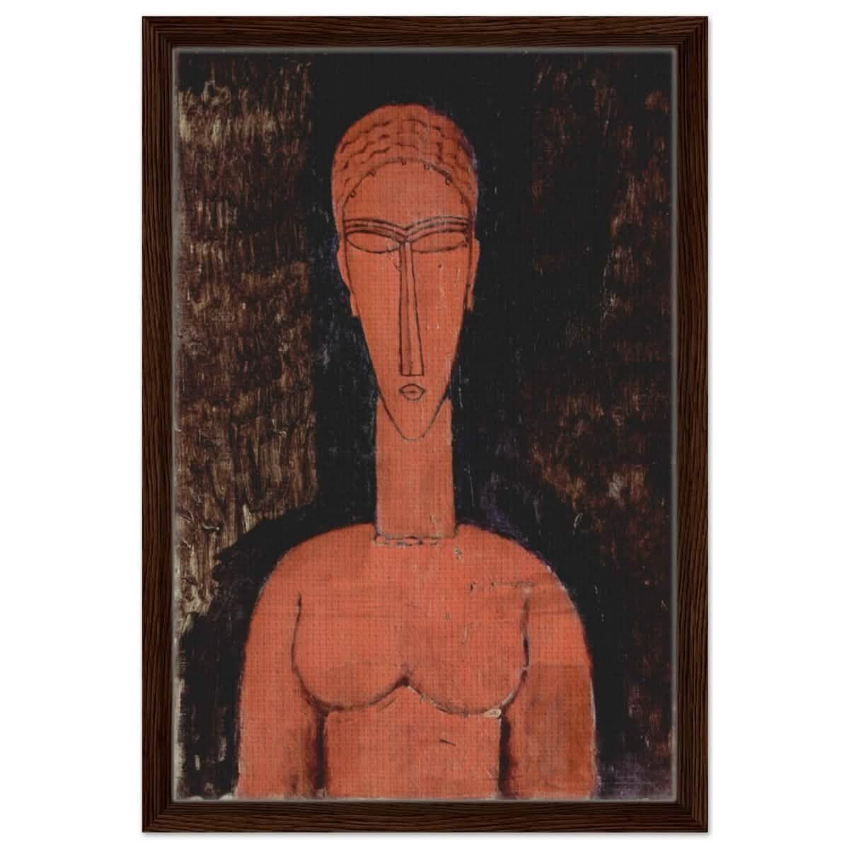 The Red Bust (1913) by Amedeo Modigliani | Vintage wall art print | Expressionism - Framed Canvas - 40x60 cm / 16x24″ - Dark wood frame