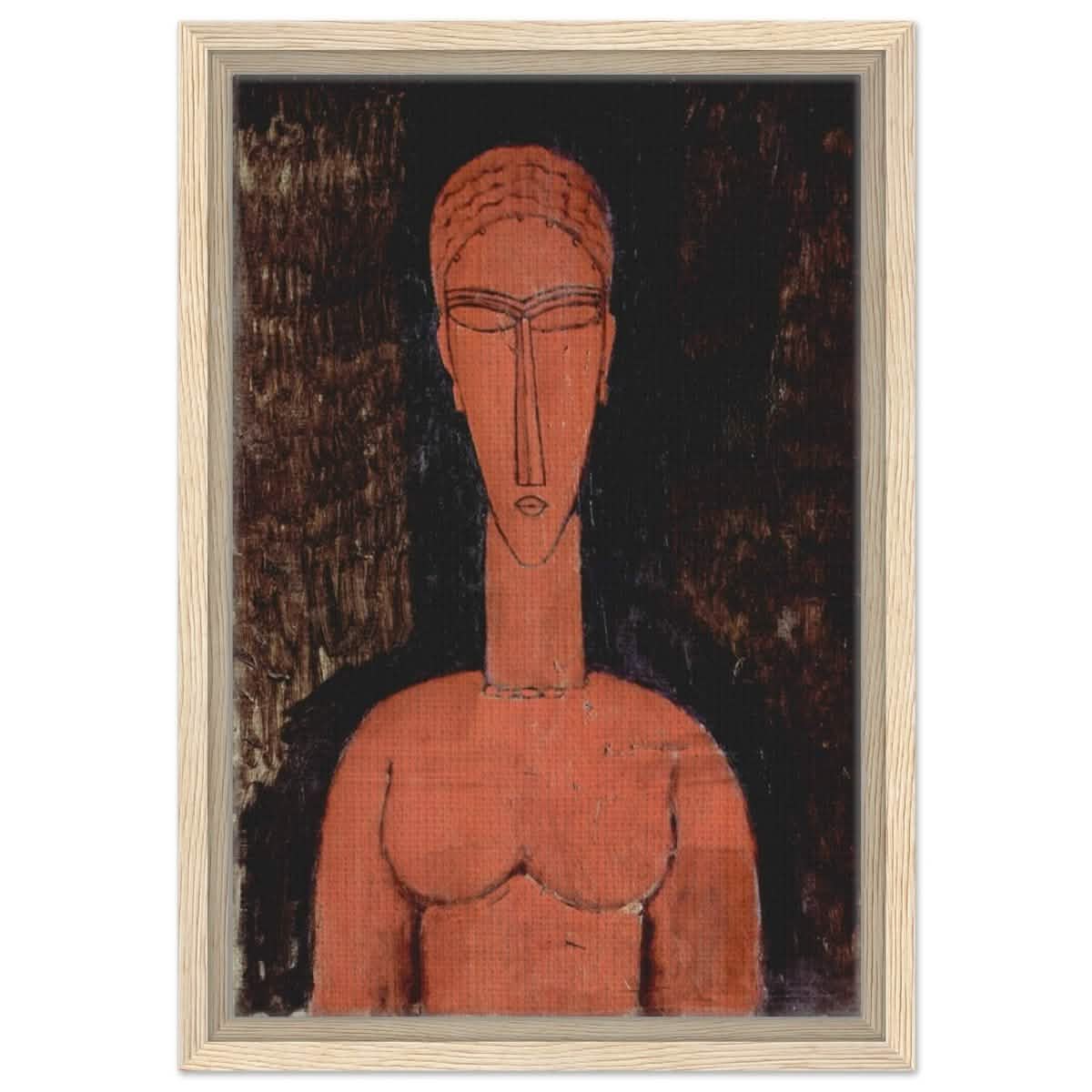 The Red Bust (1913) by Amedeo Modigliani | Vintage wall art print | Expressionism - Framed Canvas - 30x45 cm / 12x18″ - Wood frame