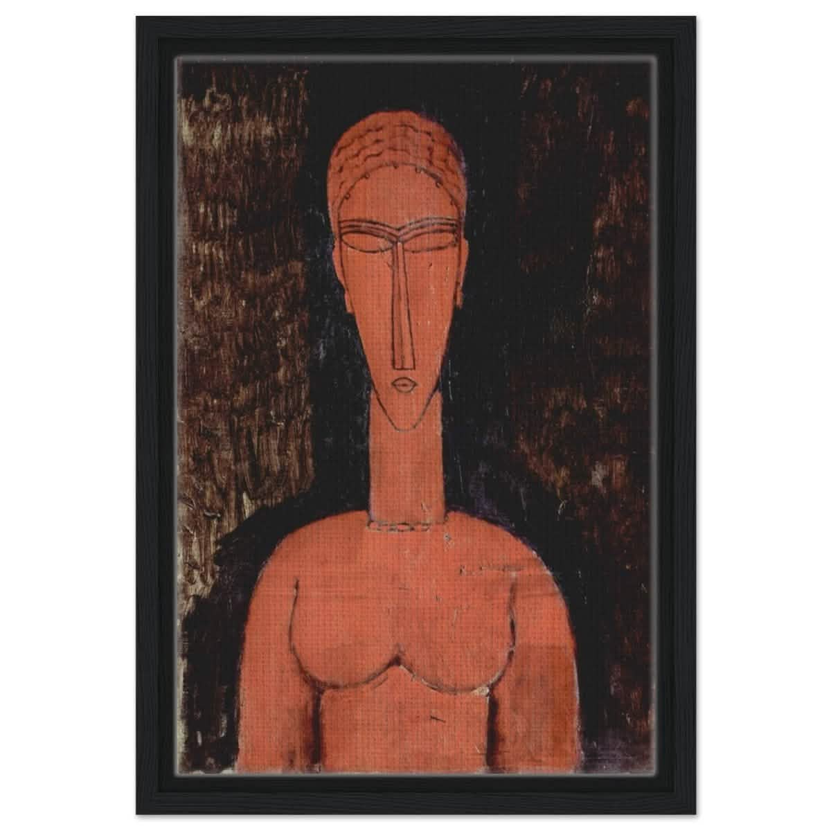 The Red Bust (1913) by Amedeo Modigliani | Vintage wall art print | Expressionism - Framed Canvas - 30x45 cm / 12x18″ - Black frame