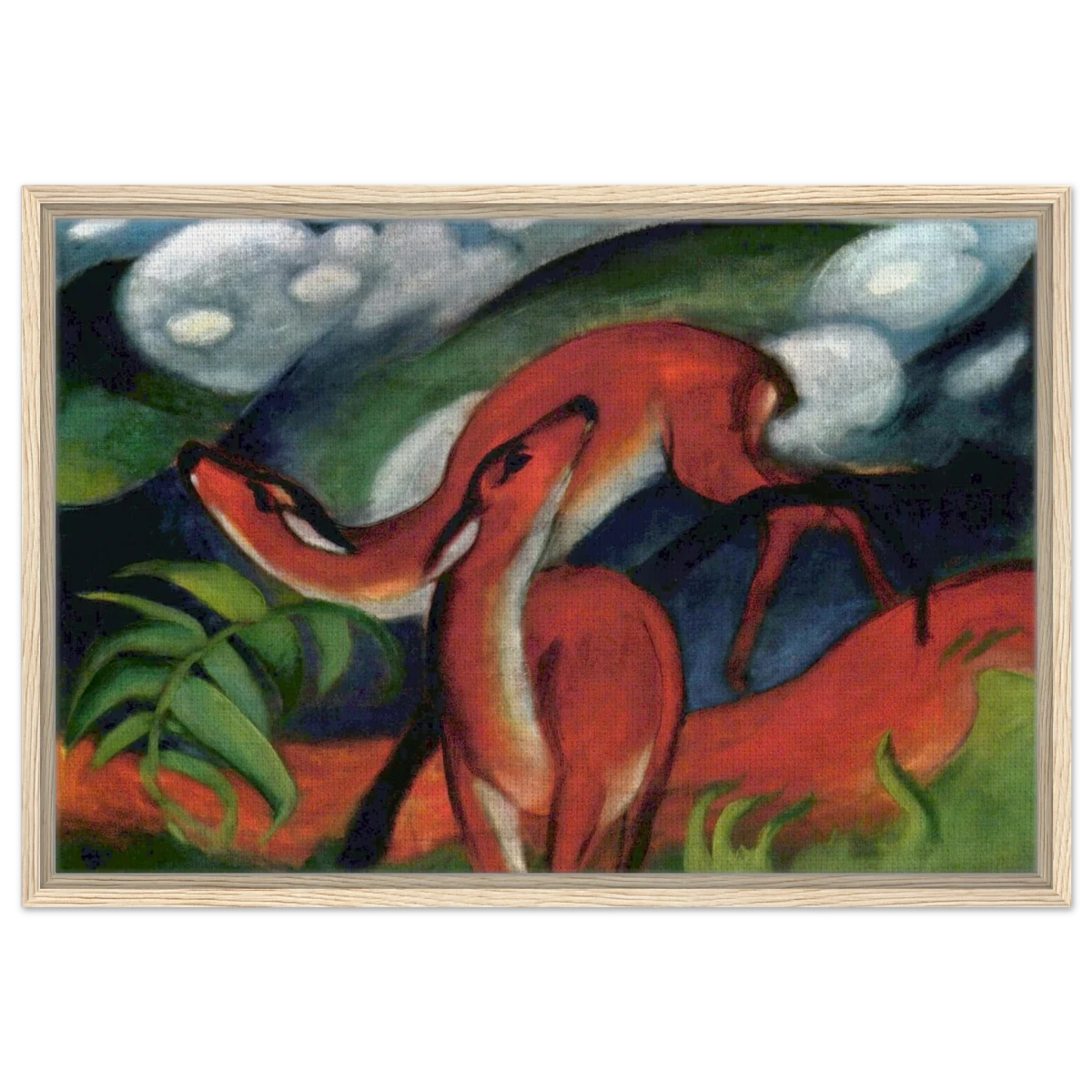 The Red Deer II – Franz Marc | Vintage Art Print - Framed Canvas - 50x75 cm / 20x30″ - Wood frame