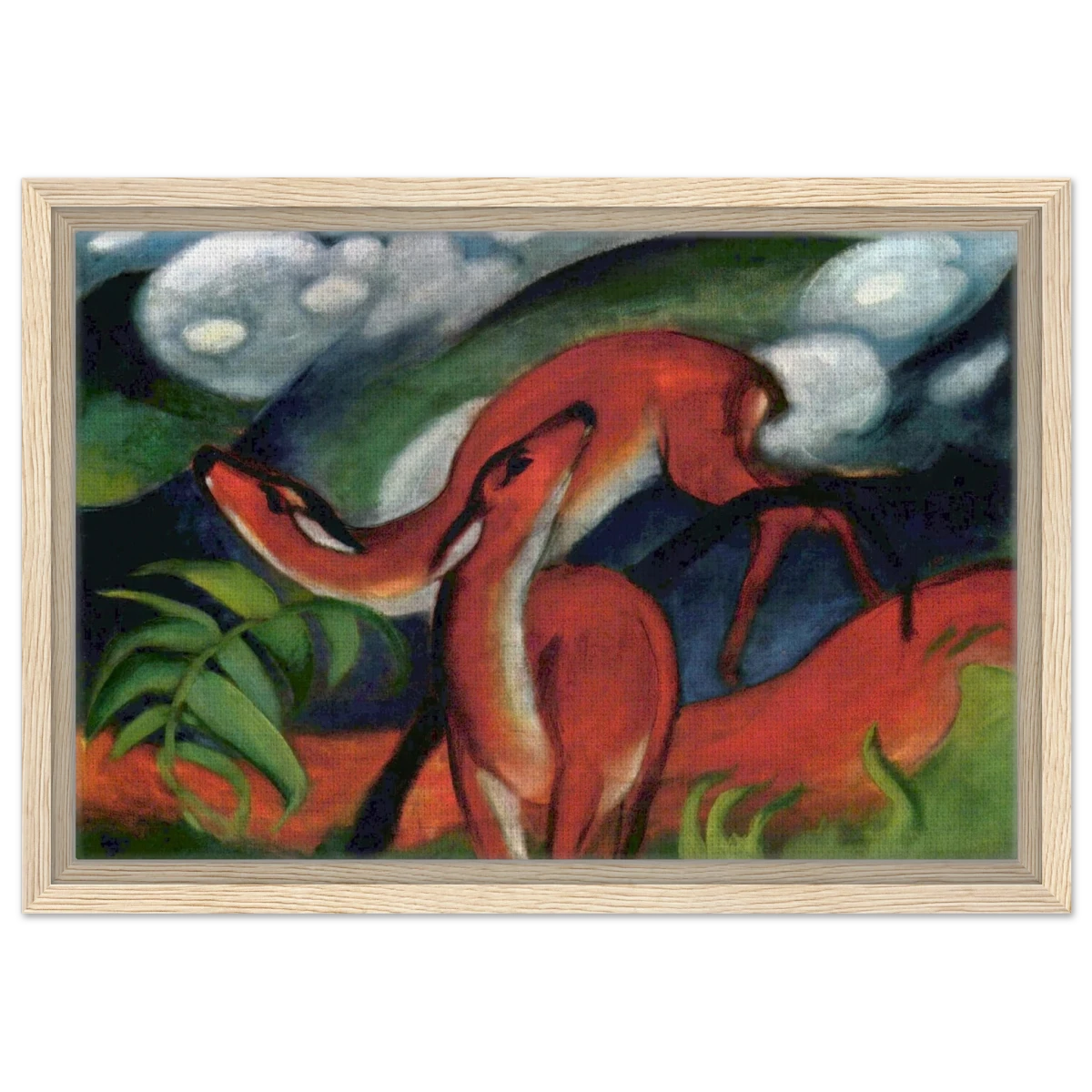 The Red Deer II – Franz Marc | Vintage Art Print - Framed Canvas - 30x45 cm / 12x18″ - Wood frame