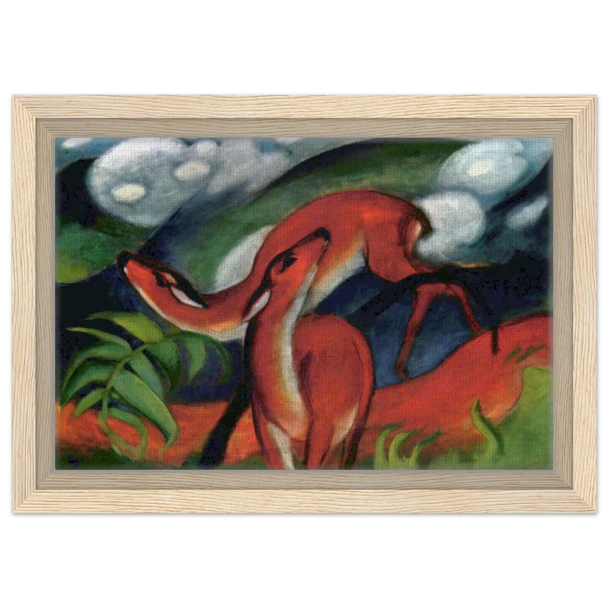 The Red Deer II – Franz Marc | Vintage Art Print - Framed Canvas - 20x30 cm / 8x12″ - Wood frame