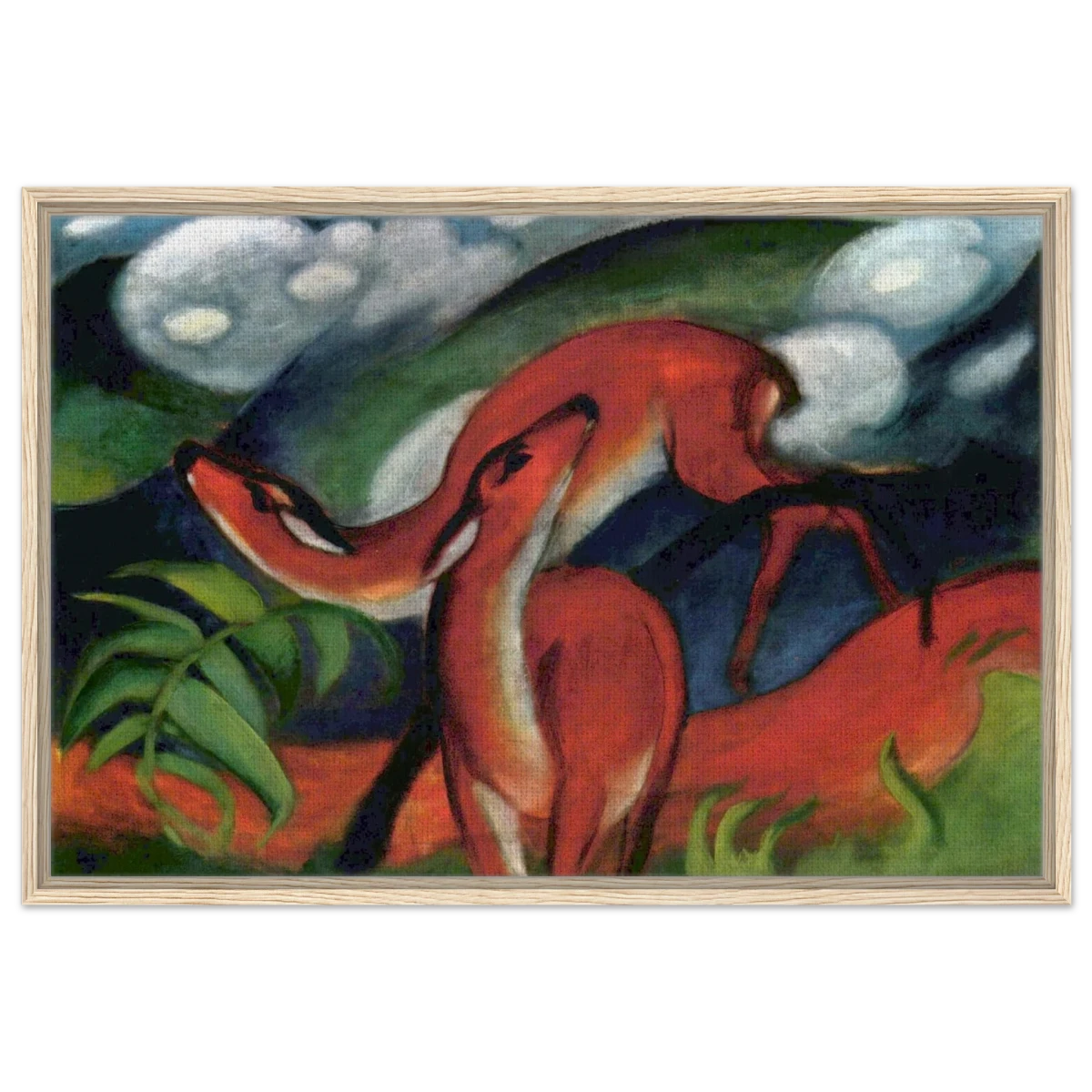 The Red Deer II – Franz Marc | Vintage Art Print - Framed Canvas - 60x90 cm / 24x36″ - Wood frame