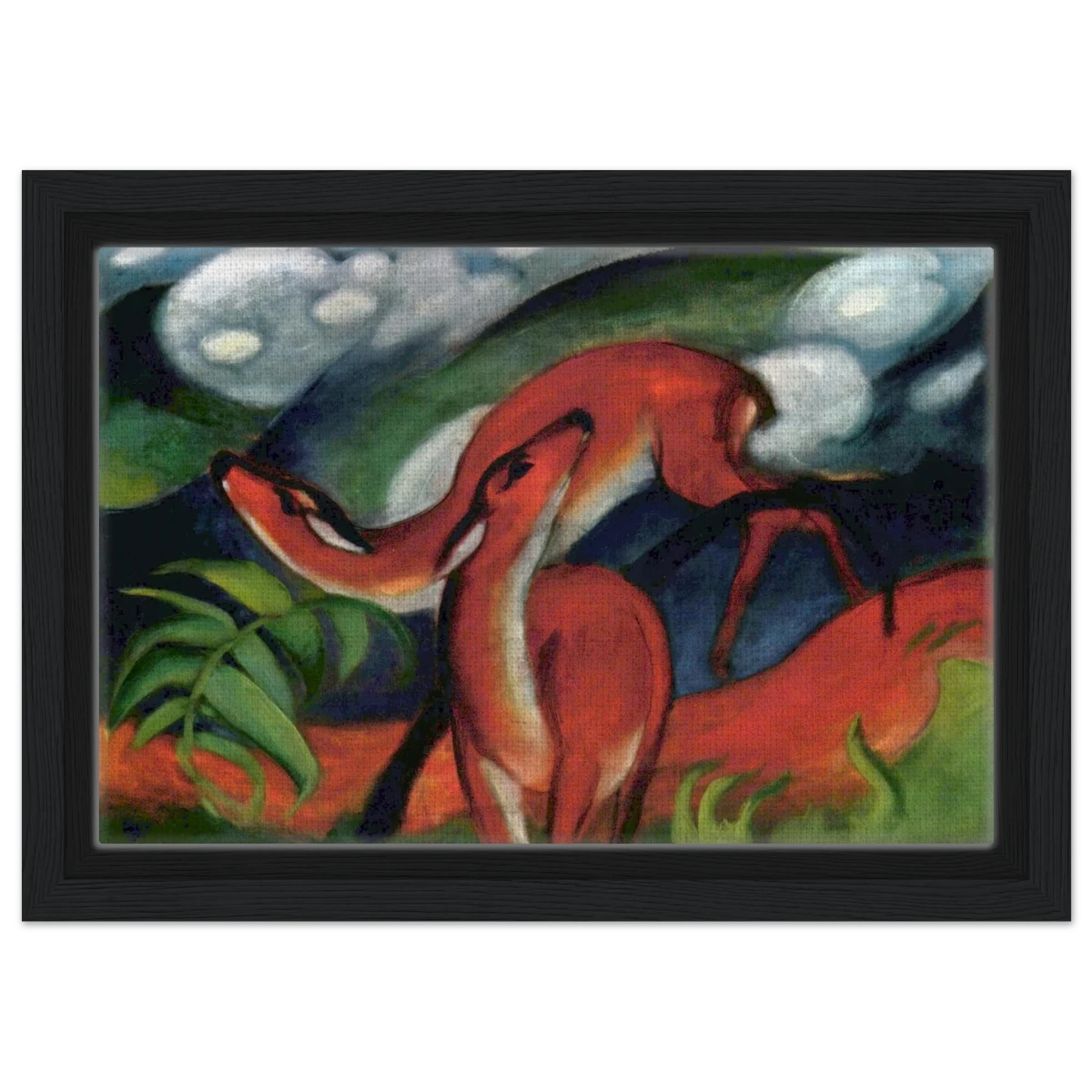 The Red Deer II – Franz Marc | Vintage Art Print - Framed Canvas - 20x30 cm / 8x12″ - Black frame