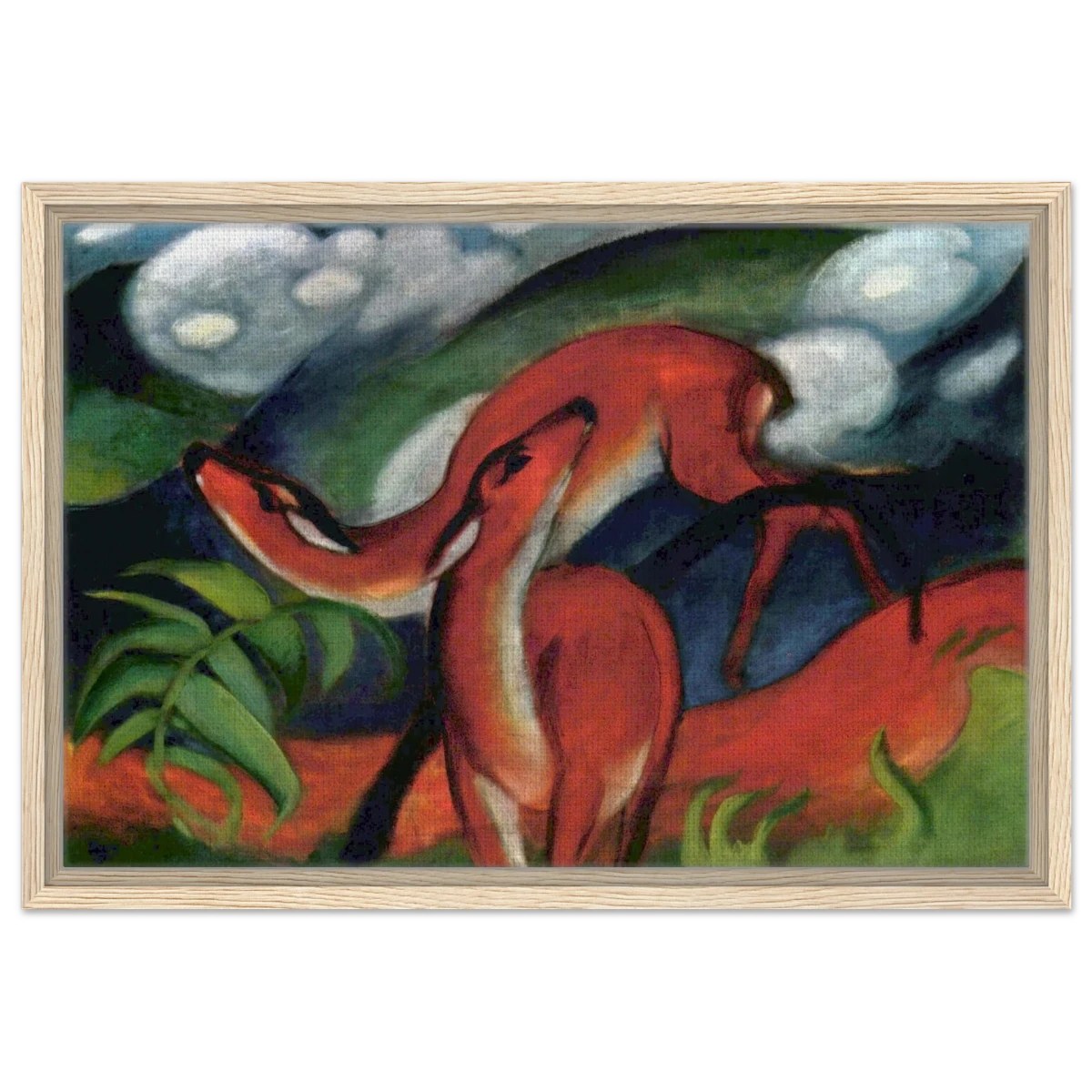 The Red Deer II – Franz Marc | Vintage Art Print - Framed Canvas - 40x60 cm / 16x24″ - Wood frame